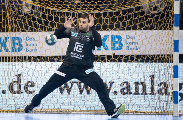 Torhueter Dejan Milosavljev (96 FUE) in Aktion. Handball 1.Bundesliga, Saison 2019 2020: Fuechse Berlin - Rhein-Neckar Loewen in Berlin, Deutschland am 03.11.2019. Deutschland am ,