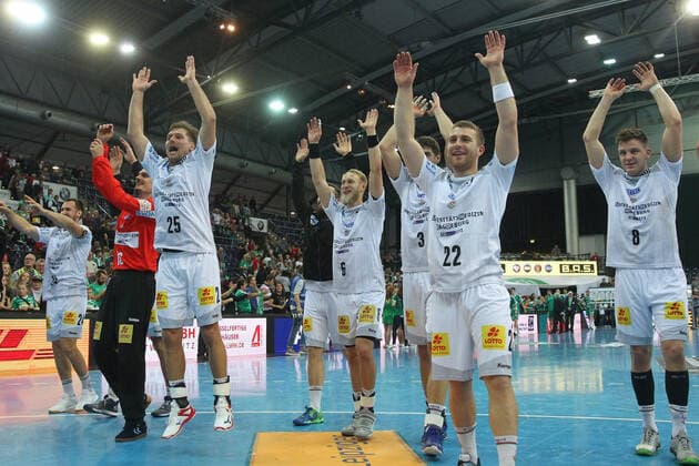 SC DHfK Leipzig vs. SC Magdeburg, Liqui Moly HBL, 03.11.19 Handball, 1. Bundesliga, Saison 2019 2020, 11. Spieltag: SC DHfK Leipzig vs. SC Magdeburg am 03.11.19 in der Quarterback Immobilien Arena Leipzig. Im Bild: Magdeburg, Sieg, Jubel, Team, Mannschaft Copyright: xBEAUTIFULxSPORTS JanxKaeferx