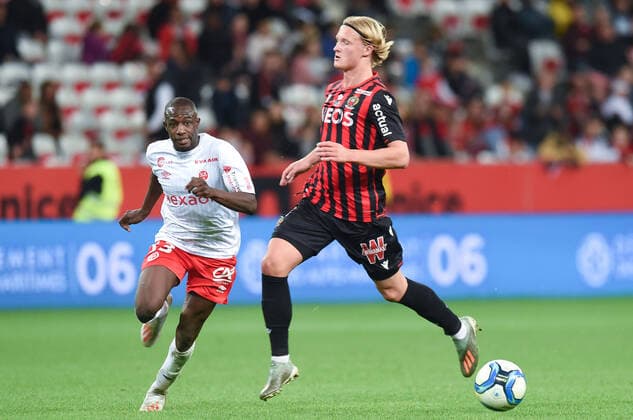 13 HASSANE KAMARA (REI) - 09 KASPER DOLBERG (NICE) FOOTBALL : Nice vs Reims - Ligue 1 Conforama - 03 11 2019 FEP Panoramic 