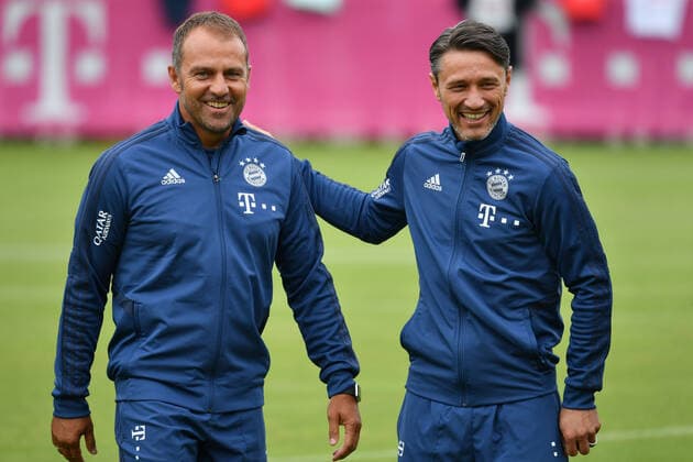 FC Bayern Muenchen trennt sich einvernehmlich von Niko KOVAC-uebernimmt nun Hans Dieter (Hansi) FLICK? Archivfoto; v.li:Niko KOVAC (Trainer Bayern Muenchen), Hans Dieter (Hansi) FLICK (Co Trainer FCB). FC Bayern Muenchen-Training an der Saebener Strasse. Fussball 1. Bundesliga,Saison 2019 2020, am 20.08.2019 Â