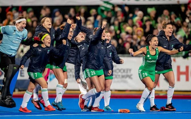 Women s FIH Olympic Hockey Qualifier Second Leg, Energia Park, Donnybrook, Co. Dublin 3 11 2019 Ireland vs Canada Irish players celebrate the moment they qualified for the 2020 Tokyo Olympics Irish players celebrate the moment they qualified for the 2020 Tokyo Olympics 3 11 2019  Copyright: x©INPHO MorganxTreacyx DW6I2017