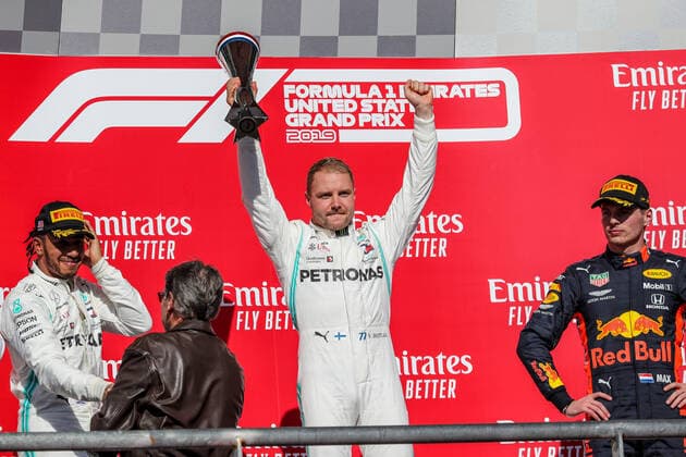 November 3, 2019, Austin, Texas, U.S: Mercedes AMG Petronas Motorsport driver Lewis Hamilton (44) of Great Britain, Mercedes AMG Petronas Motorsport driver Valtteri Bottas (77) of Finland and Red Bull Racing Honda driver Max Verstappen (33) of Netherlands in action during the Formula 1 Emirates United States Grand Prix race held at the Circuit of the Americas racetrack in Austin,Texas. Motorsports 2019 - Formula 1 Emirates United States Grand Prix - ZUMAw300 20191103_zaf_w300_039 Copyright: xDanxWozniakx