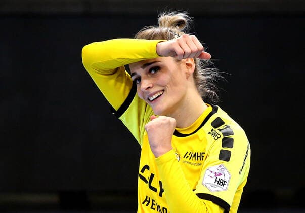 06.11.2019, Deutschland, Ludwigsburg, Handball Bundesliga Frauen, 6. Spieltag, Saison 2019 2020 SG BBM Bietigheim vs. Thüringer HC: Jubel Dinah Eckerle (BBM) jubelt