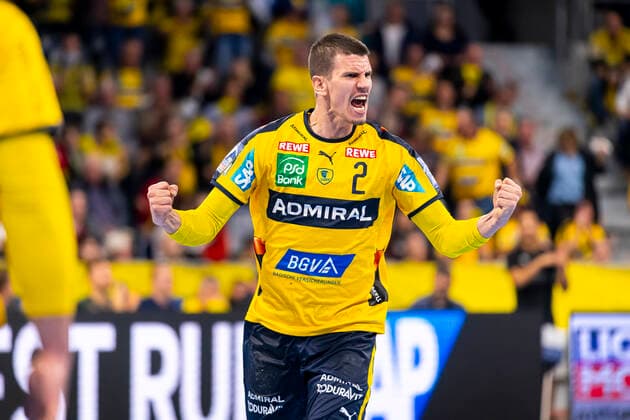 Mannheim, Deutschland 07. November 2019: HBL- 19 20 - Rhein Neckar Löwen vs. THW Kiel Andy Schmid (Loewen) Jubel Freude Emotion Torjubel Torschuetze Torschütze Mannheim SAP Arena Baden-Württemberg Deutschland