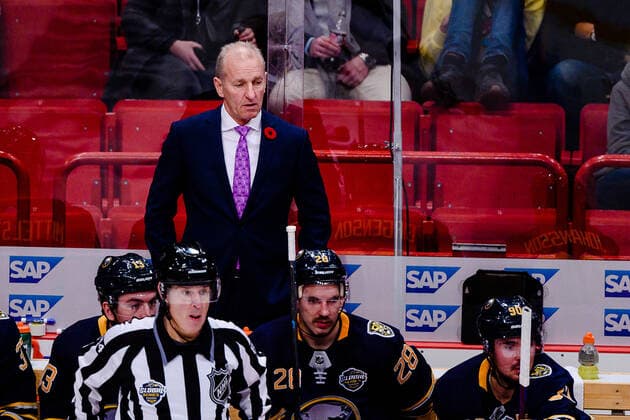 191108 Head Coach Ralph Krueger of Buffalo Sabres during the NHL, Eishockey Herren, USA regular season Ice hockey, Eishockey game between Buffalo Sabres and Tampa Bay Lightning on November 8, 2019 in Stockholm. Photo: Jonas Ljungdahl BILDBYRAN Kod JO Cop 144 Ishockey Icehockey NHL NHL 2019 2020 National hockey league Buffalo Sabres Tampa Bay Lightning Global series bbeng *** 191108 Head Coach Ralph Krueger of Buffalo Sabres during the NHL regular season ice hockey game between Buffalo Sabres and Tampa Bay Lightning on November 8, 2019 in Stockholm Photo Jonas Ljungdahl BILDBYRAN Kod JO Cop 144 Ishockey Icehockey NHL NHL 2019 2020 National hockey league Buffalo Sabres Tampa Bay Lightning Global series bbeng,  Copyright: JONASxLJUNGDAHL BB191108JO069