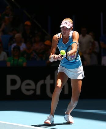 TENNIS FED CUP FINAL, Kristina Mladenovic of France in action during her match against Ajla Tomljanovic of Australia on day 1 of the Fed Cup Final tennis competition between Australia and France at RAC Arena in Perth, Saturday, November 9, 2019. ( NO ARCHIVING, EDITORIAL USE ONLY, NO USE IN BOOKS WITHOUT CONSENT PERTH WA AUSTRALIA  Copyright: xGARYxDAYx 20191109001431662759