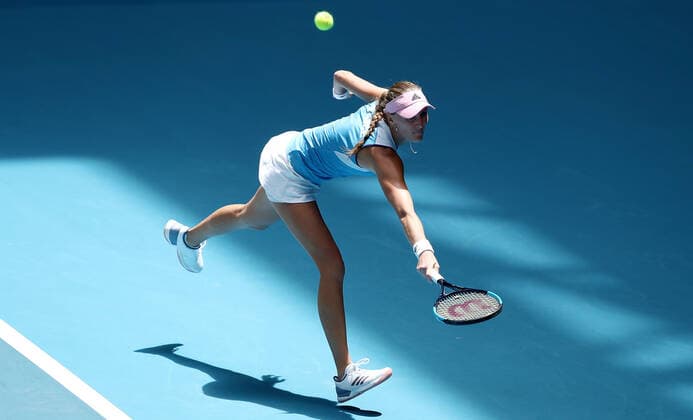 TENNIS FED CUP FINAL, Kristina Mladenovic of France in action during her match against Ajla Tomljanovic of Australia on day 1 of the Fed Cup Final tennis competition between Australia and France at RAC Arena in Perth, Saturday, November 9, 2019. ( NO ARCHIVING, EDITORIAL USE ONLY, NO USE IN BOOKS WITHOUT CONSENT PERTH WA AUSTRALIA  Copyright: xGARYxDAYx 20191109001431672975