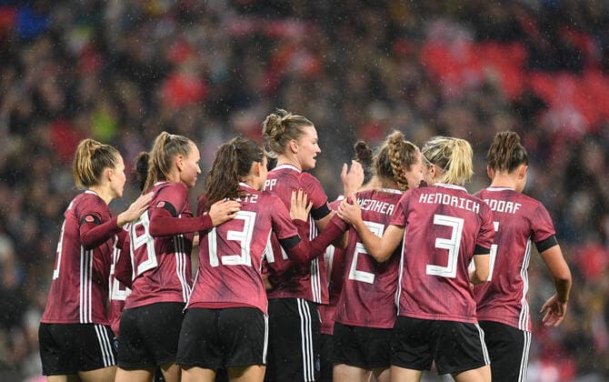 9th November 2019; Wembley Stadium, London, England; International Womens Football Friendly, England women versus Germany women; Alexandra Popp of Germany celebrates with her team on scoring in 11th minute 0-1 - Editorial Use  ActionPlus12185990 SimonxWest