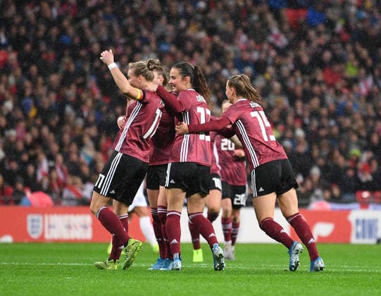 9th November 2019; Wembley Stadium, London, England; International Womens Football Friendly, England women versus Germany women; Alexandra Popp of Germany celebrates with her team on scoring in 11th minute 0-1 - Editorial Use  ActionPlus12185993 SimonxWest