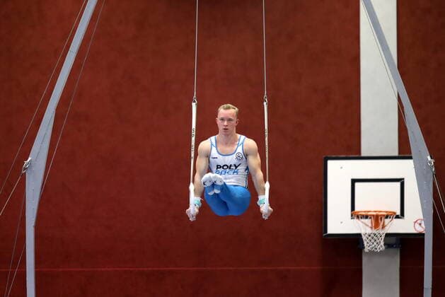 Tobias Radoi (KTV Straubenhardt) an den Ringen 6. Wettkampftag der DTL 1. Bundesliga SC Cottbus - KTV Straubenhardt 35-23 in Forst Lausitz *** Tobias Radoi KTV Straubenhardt on the rings 6 day of competition of the DTL 1 Bundesliga SC Cottbus KTV Straubenhardt 35 23 in Forst Lausitz