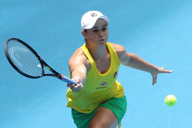 TENNIS FED CUP FINAL, Ash Barty of Australia in action during her match against Caroline Garcia of France on day 2 of the Fed Cup Final tennis competition between Australia and France at RAC Arena in Perth, Sunday, November 10, 2019. ( NO ARCHIVING, EDITORIAL USE ONLY, NO USE IN BOOKS WITHOUT CONSENT PERTH WA AUSTRALIA  Copyright: xRICHARDxWAINWRIGHTx 20191110001431835479