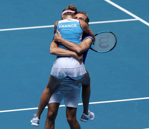 TENNIS FED CUP FINAL, Caroline Garcia of France celebrates her win against Ash Barty of Australia on day 2 of the Fed Cup Final tennis competition between Australia and France at RAC Arena in Perth, Sunday, November 10, 2019. ( NO ARCHIVING, EDITORIAL USE ONLY, NO USE IN BOOKS WITHOUT CONSENT PERTH WA AUSTRALIA  Copyright: xRICHARDxWAINWRIGHTx 20191110001431845863