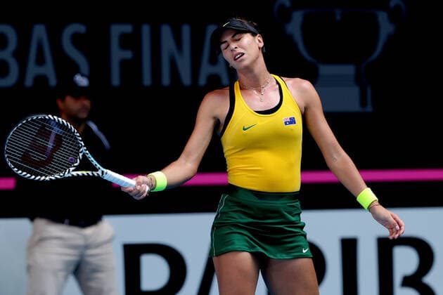 TENNIS FED CUP FINAL, Ajla Tomljanovic of Australia reacts during her match against Pauline Parmentier on day 2 of the Fed Cup Final tennis competition between Australia and France at RAC Arena in Perth, Sunday, November 10, 2019. ( NO ARCHIVING, EDITORIAL USE ONLY, NO USE IN BOOKS WITHOUT CONSENT PERTH WA AUSTRALIA  Copyright: xRICHARDxWAINWRIGHTx 20191110001431856501