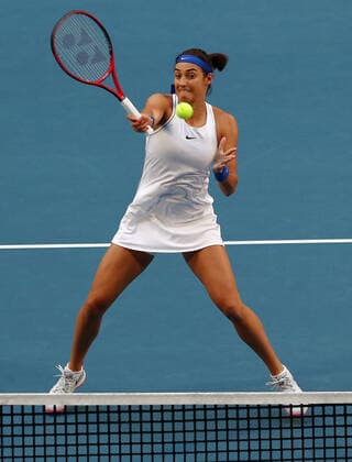 TENNIS FED CUP FINAL, Caroline Garcia of France in action during the doubles match against Ash Barty and Sam Stosur of Australia on day 2 of the Fed Cup Final tennis competition between Australia and France at RAC Arena in Perth, Saturday, November 10, 2019. ( NO ARCHIVING, EDITORIAL USE ONLY, NO USE IN BOOKS WITHOUT CONSENT PERTH WA AUSTRALIA  Copyright: xGARYxDAYx 20191110001431872697