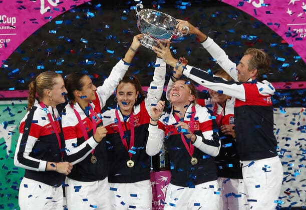 TENNIS FED CUP FINAL, Team France celebrates winning the fed cup on day 2 of the Fed Cup Final tennis competition between Australia and France at RAC Arena in Perth, Saturday, November 10, 2019. ( NO ARCHIVING, EDITORIAL USE ONLY, NO USE IN BOOKS WITHOUT CONSENT PERTH WA AUSTRALIA  Copyright: xGARYxDAYx 20191110001431880811