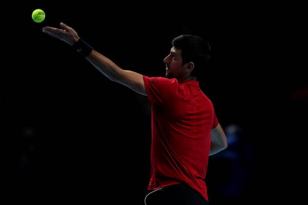 10th November 2019; 02 Arena. London, England; Nitto ATP, Tennis Herren Tennis Finals; Novak Djokovic (Serbia) during his practice court session - Editorial Use  ActionPlus12186449 ShaunxBrooks