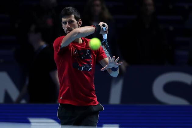 10th November 2019; 02 Arena. London, England; Nitto ATP, Tennis Herren Tennis Finals; Novak Djokovic (Serbia) during his practice court session - Editorial Use  ActionPlus12186451 ShaunxBrooks