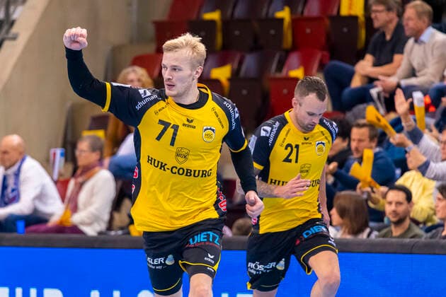 Bietigheim, Deutschland 10. November 2019: 2. BL - 19 20- SG BBM Bietigheim vs. HSC 2000 Coburg v.li. Andreas Schröder Schroeder (Coburg), Florian Billek (Coburg) Ludwigsburg MHP Arena Baden-Württemberg Deutschland
