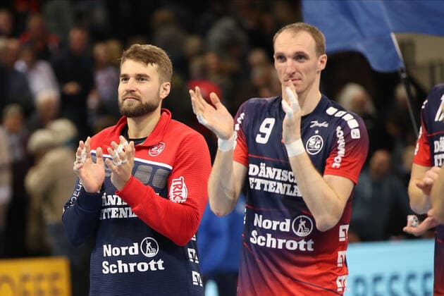 SG Flensburg-Handewitt vs Frisch auf Goeppingen, LIQUI-MOLY Handball Bundesliga, 10.11.19; Flensburg Jubel bei der Mannschaft Copyright: xBEAUTIFULxSPORTS MarioxM.xKobergx