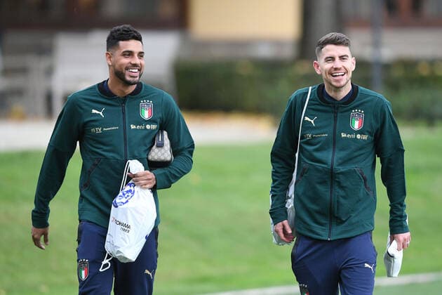 Fußball, Nationalteam Italien Training Photo LaPresse - Jennifer Lorenzini 11 November 2019 Firenze (Italy) Soccer Italy Italian Football meeting - "Coverciano" - Training In the pic: Emerson Palmieri, Jorginho  Copyright: xLaPresse JenniferxLorenzinix