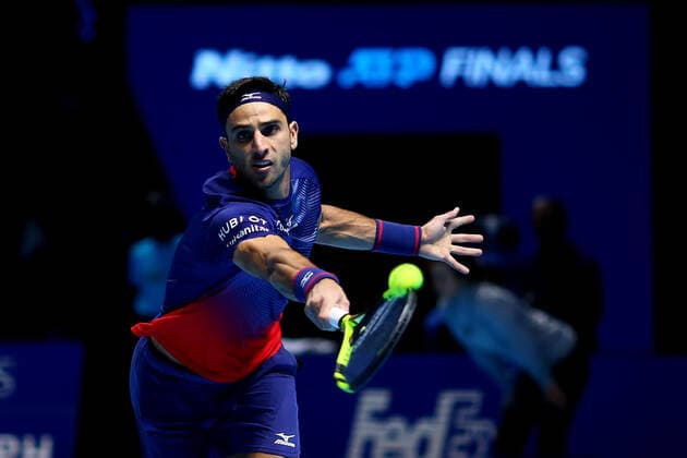 11th November 2019; 02 Arena. London, England; Nitto ATP, Tennis Herren Tennis Finals; Robert Farah (COL) struggles to return Pierre-Hugues Herbert (FRA) serve - Editorial Use  ActionPlus12187234 ShaunxBrooks