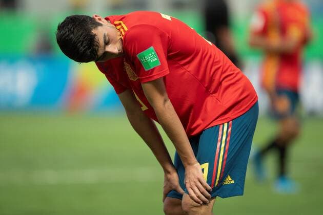 Pedri Gonzalez of Spain reacts during the World Cup U 17 quater finals soccer match between Spain and France, at the Olimpico stadium in Goiania, Brazil, 11 November 2019. Spain vs. France !ACHTUNG: NUR REDAKTIONELLE NUTZUNG!  Copyright: xJoédsonxAlvesx AME3220 20191111-637091072464610715