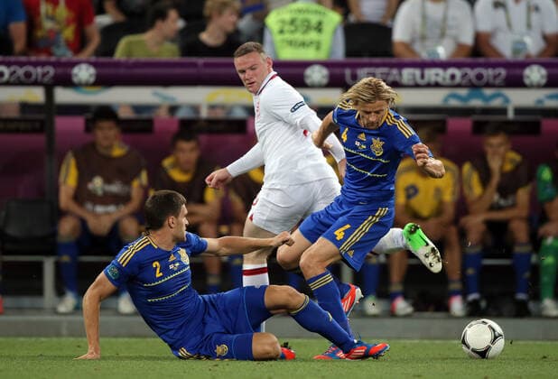 Yevhen Selin, Wayne Rooney & Anatoliy Tymoshchuk England V Ukraine Euro 2012 Euro 2012 England V Ukraine Donbass Arena, Donetsk, Ukraine 19 June 2012  Copyright: MaryxEvansxAllstarxStewartxKendall 12536796 editorial use only