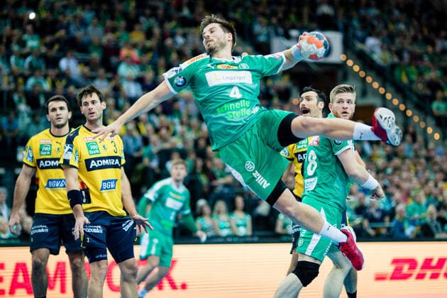 Patrick Wiesmach ( 4 SC DHFK Leipzig) waehrend der Saison 2019-2020 in der 1. Handball Bundesliga (Herren) zwischen SC DHfK Leipzig und Rhein Neckar Löwen in der Arena Leipzig am 14. November 2019 in Leipzig, Sachsen, Deutschland
