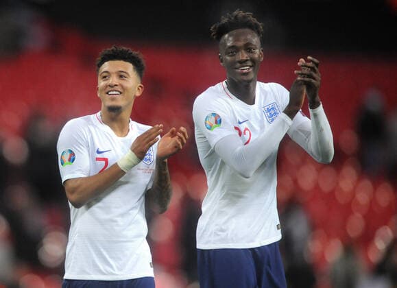 Football - 2019 2020 UEFA European Championships Qualifier - Group A: England vs. Montenegro Jadon Sancho and Tommy Abraham of England, after the match at Wembley Stadium. This game is England men s 1,000 international match, Länderspiel, Nationalmannschaft COLORSPORT ANDREW COWIE 