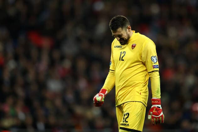 14th November 2019; Wembley Stadium, London, England; European Championships 2020 Qualifier, England versus Montenegro; A dejected Milan Mijatovic of Montenegro - Editorial Use  ActionPlus12187939 ShaunxBrooks