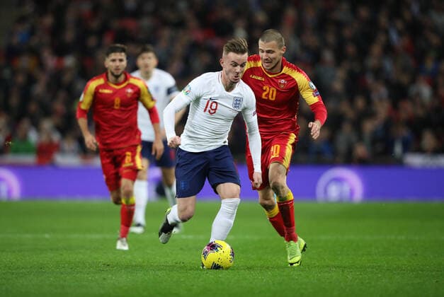 James Maddison (E) Alexsandar Scekic (M)20 Today s game between England and Montenegro is England s 1000th senior men s international match, Länderspiel, Nationalmannschaft and it is England v Montenegro EUFA EURO Qualifier, EM, Europameisterschaft at Wembley Stadium, London, on November 14, 2019. **Editorial use only, license required for commercial use. No use in betting, games or a single club league player publications** 