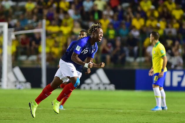 FuÃŸball, U17 WM, Brasilien - Frankreich 14th November 2019; Bezerrao Stadium, Brasilia, Distrito Federal, Brazil; FIFA U-17 World Cup Semi Final 2019, France versus Brazil; Brandon Spppy of France celebrates goal scored by Arnaud Kalimuendo-Muinga in the 7th minute 1-0 - Editorial Use  ActionPlus12188071 AdrianxMacias