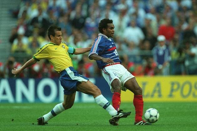Karembeu & Dunga Challenge Brazil V France 12 July 1998  Copyright: MaryxEvansxAllstarxRichardxSellers 12129386 editorial use only
