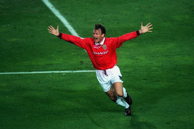 Sheringham Celebrates Goal Manchester United, ManU Bayern Munich 26 May 1999  Copyright: MaryxEvansxAllstarxDavidxDavies 12139048 editorial use only
