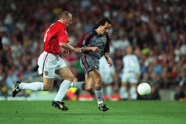 Jaap Stam & Jens Jeremies Manchester United, ManU Bayern Munich 26 May 1999  Copyright: MaryxEvansxAllstarxRichardxSellers 12139066 editorial use only
