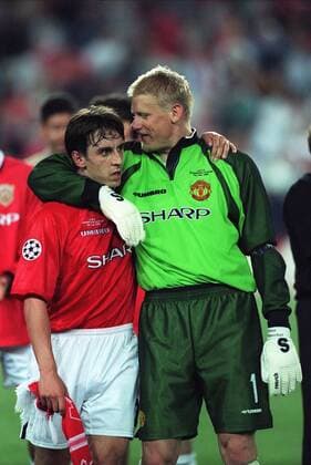 Peter Schmeichel, Phil Neville Bayern Munich V Manchester United, ManU 26 May 1999  Copyright: MaryxEvansxAllstarxRichardxSellers 12139186 editorial use only