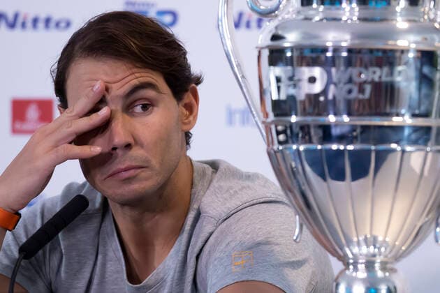 Bilder des Jahres 2019, Sport 11 November Sport Themen der Woche KW46 Sport Bilder des Tages 15th November 2019; 02 Arena. London, England; Nitto ATP, Tennis Herren Tennis Finals; Rafael Nadal (Spain) during his press conference, PK, Pressekonferenz with the ATP number 1 trophy - Editorial Use  ActionPlus12188252 ShaunxBrooks