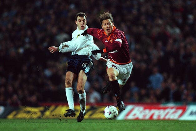 Francesco Totti & Jason Wilcox Leeds United V As Roma 09 March 2000  Copyright: AllstarxPicturexLibrary 12174938 editorial use only