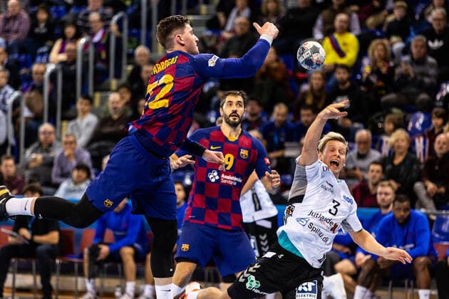 November 16, 2019, Barcelona, Barcelona, Spain: Janus Daoi Smo¡rason, 3 player of Aalborg Handbold from Iceland, during the VELUX EHF Champions League match between FC Barcelona, Barca and Aalborg Handbold on November 16, 2019 at Palau Blaugrana, in Barcelona, Spain. Handball: VELUX EHF Champions League - FC Barcelona v Aalborg Handbold - ZUMAa181 20191116_zaa_a181_069 Copyright: xAFP7x