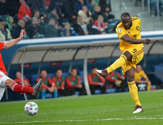 Russia, St. Petersburg, November 16, 2019. Belgium national team, Nationalteam player Romelu Lukaku in the qualifying match of the 2020 European Football Championship between the national teams of Russia and Belgium.