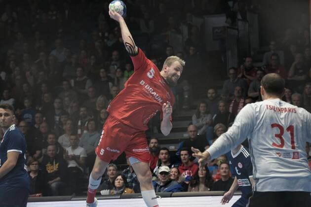 Handball, EHF Cup, MT Melsungen - Olympiakos Piräus 17.11.2019 xkhx Melsungen Men s EHF Cup 2019 20, 3. Qualifikationsrunde: MT Melsungen Olympiacos SFP (GRE), Julius Kühn (5, MT Melsungen)