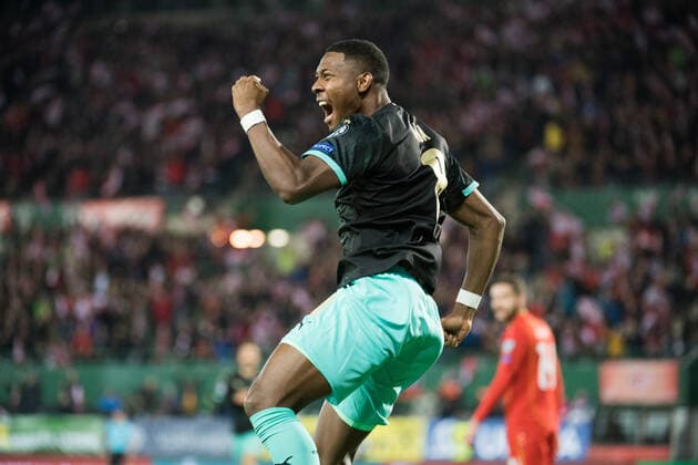 16.11.2019, Ernst Happel-Stadion, Wien, AUT, UEFA EM Qualifikation, Oesterreich vs Nordmazedonien, Gruppe G, im Bild Torjubel nach 1:0 durch David Alaba (AUT) during the UEFA European Championship, EM, Europameisterschaft qualification, group G match between Austria and Nordmazedonien at the Ernst Happel-Stadion in Vienna, Austria on 2019 11 16. Wien