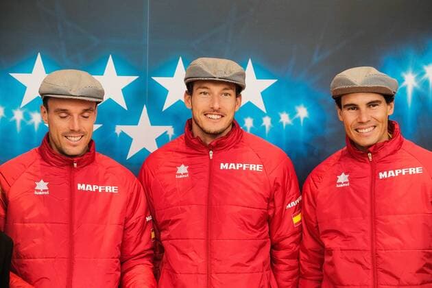 Three Davis Cup tennis players to be played in Madrid, including Rafa Nadal, at the community stand in Madrid, Spain. Cordon Press