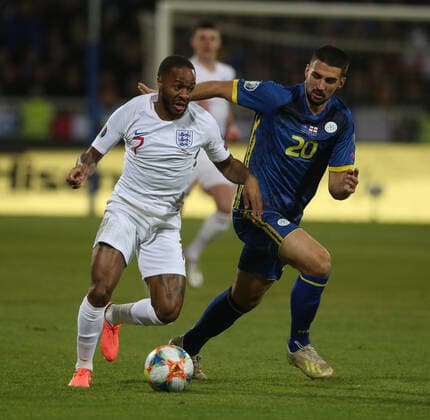 Kosovo v England UEFA EURO, EM, Europameisterschaft,Fussball 2020 Qualifiers Raheem Sterling of England and Ibrahim Dresevic of Kosovo in action during the UEFA Euro 2020 Qualifiers match at Fadil Vokrri Stadium, Prishtina Content Not Available For UK Newspapers Copyright: xPaulxChestertonx FIL-13875-0025