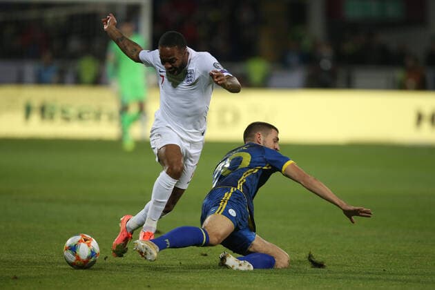 Kosovo v England UEFA EURO, EM, Europameisterschaft,Fussball 2020 Qualifiers Raheem Sterling of England and Ibrahim Dresevic of Kosovo in action during the UEFA Euro 2020 Qualifiers match at Fadil Vokrri Stadium, Prishtina Content Not Available For UK Newspapers Copyright: xPaulxChestertonx FIL-13875-0026