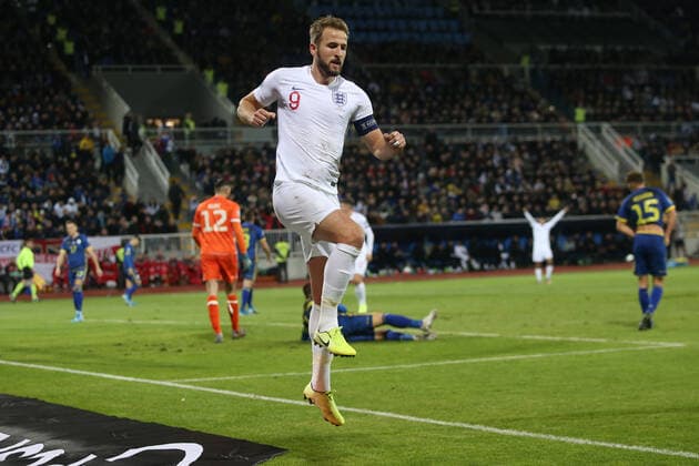 Kosovo v England UEFA EURO, EM, Europameisterschaft,Fussball 2020 Qualifiers Harry Kane of England celebrates scoring his sides 2nd goal during the UEFA Euro 2020 Qualifiers match at Fadil Vokrri Stadium, Prishtina Content Not Available For UK Newspapers Copyright: xPaulxChestertonx FIL-13875-0041