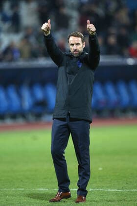 Kosovo v England UEFA EURO, EM, Europameisterschaft,Fussball 2020 Qualifiers England Manager Gareth Southgate acknowledges the travelling fans at the end of the UEFA Euro 2020 Qualifiers match at Fadil Vokrri Stadium, Prishtina Content Not Available For UK Newspapers Copyright: xPaulxChestertonx FIL-13875-0074