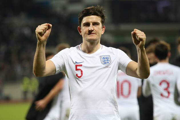Kosovo v England UEFA EURO, EM, Europameisterschaft,Fussball 2020 Qualifiers Harry Maguire of England celebrates victory at the end of the UEFA Euro 2020 Qualifiers match at Fadil Vokrri Stadium, Prishtina Content Not Available For UK Newspapers Copyright: xPaulxChestertonx FIL-13875-0087