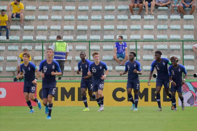 Sub 17 Holanda e França BRASÍLIA, DF - 17.11.2019: SUB 17 HOLANDA E FRANÇA - Arnaud Kalimuendo-muinga scores for France during Under 17 Netherlands and France. Match valid for the 3rd place match in the FIFA U17, U 17 World Cup. Bezerrão Stadium. Brasilia DF. (Photo: Reinaldo Reginato Fotoarena) x1833296x  ReinaldoxReginato