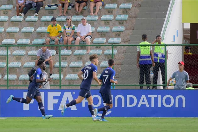 Sub 17 Holanda e França BRASÍLIA, DF - 17.11.2019: SUB 17 HOLANDA E FRANÇA - Arnaud Kalimuendo-muinga scores for France during Under 17 Netherlands and France. Match valid for the 3rd place match in the FIFA U17, U 17 World Cup. Bezerrão Stadium. Brasilia DF. (Photo: Reinaldo Reginato Fotoarena) x1833303x  ReinaldoxReginato